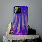 iPhone Samsung Tough Phone Case — Purple Gradient Light Trails Protective Cover — Abstract Glowing Dynamic Design