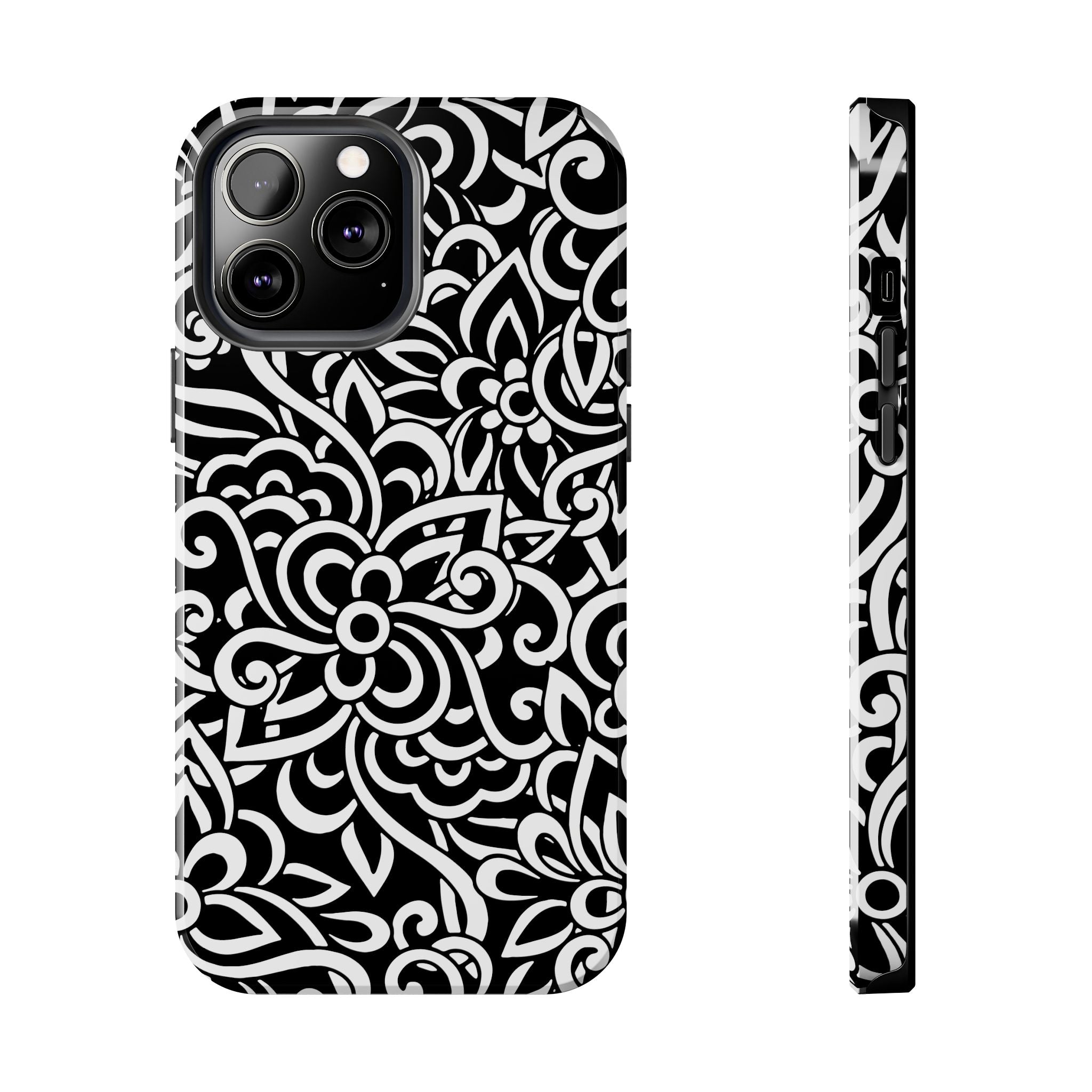 iPhone Samsung Floral Lace Tough Phone Case — Black & White Protective iPhone Cover #8594775703735