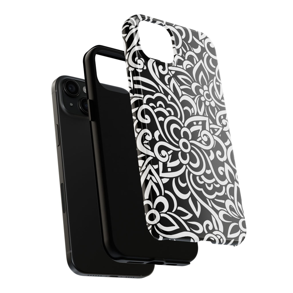 iPhone Samsung Floral Lace Tough Phone Case — Black & White Protective iPhone Cover #8594775703735