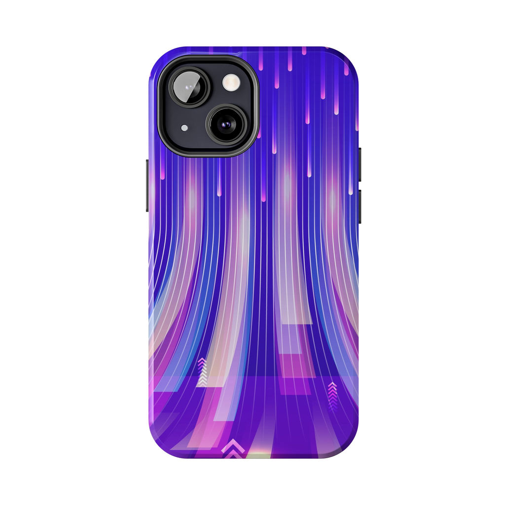 iPhone Samsung Tough Phone Case — Purple Gradient Light Trails Protective Cover — Abstract Glowing Dynamic Design