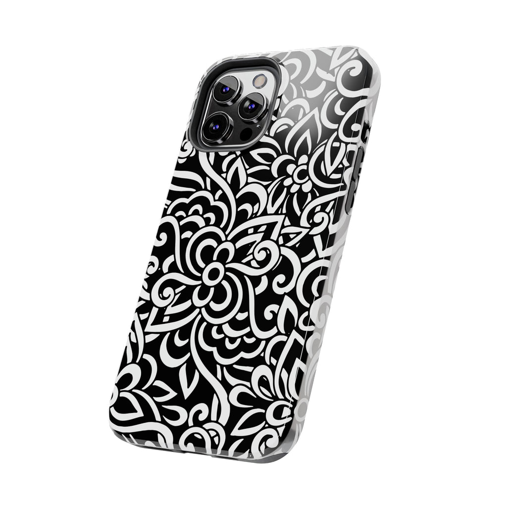 iPhone Samsung Floral Lace Tough Phone Case — Black & White Protective iPhone Cover #8594775703735