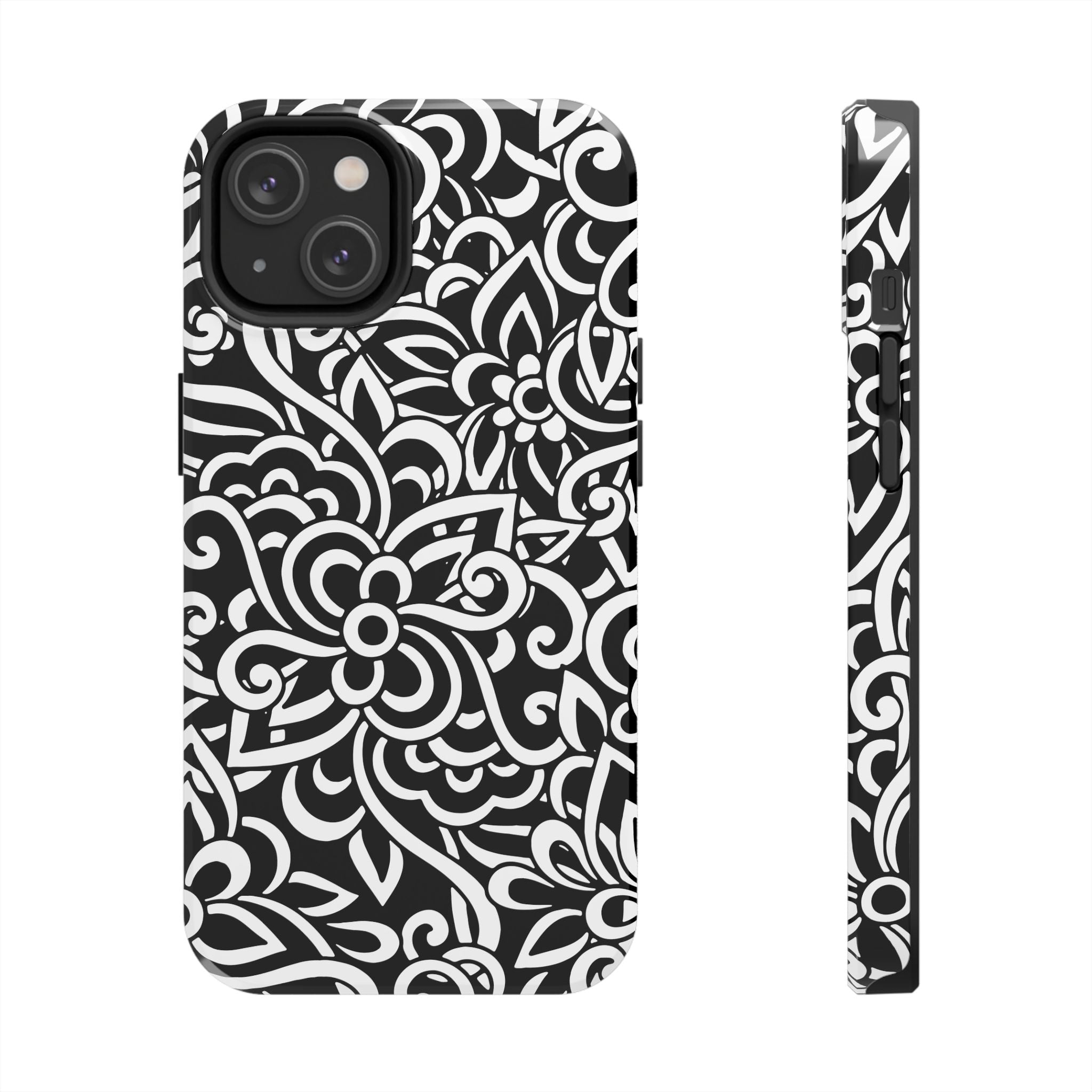 iPhone Samsung Floral Lace Tough Phone Case — Black & White Protective iPhone Cover #8594775703735