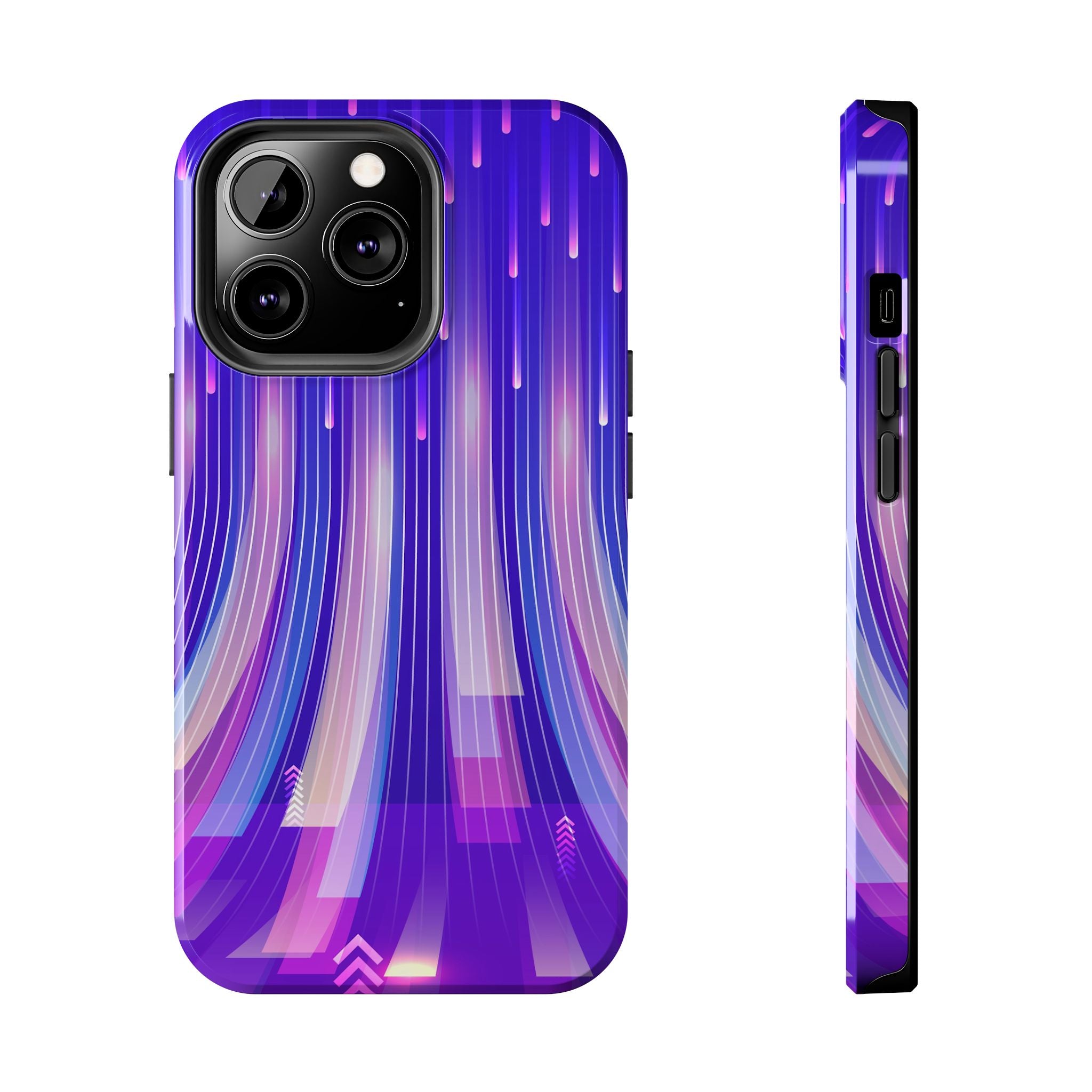 iPhone Samsung Tough Phone Case — Purple Gradient Light Trails Protective Cover — Abstract Glowing Dynamic Design