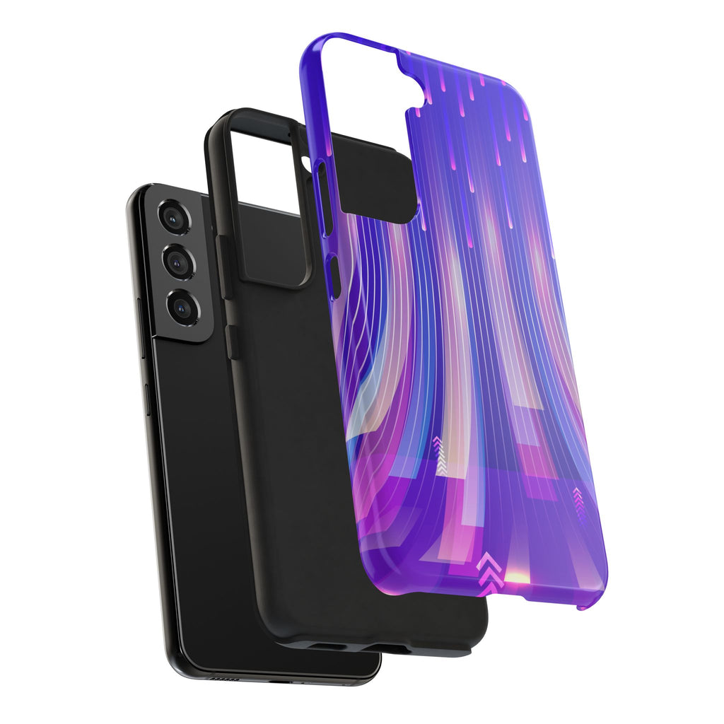 iPhone Samsung Tough Phone Case — Purple Gradient Light Trails Protective Cover — Abstract Glowing Dynamic Design