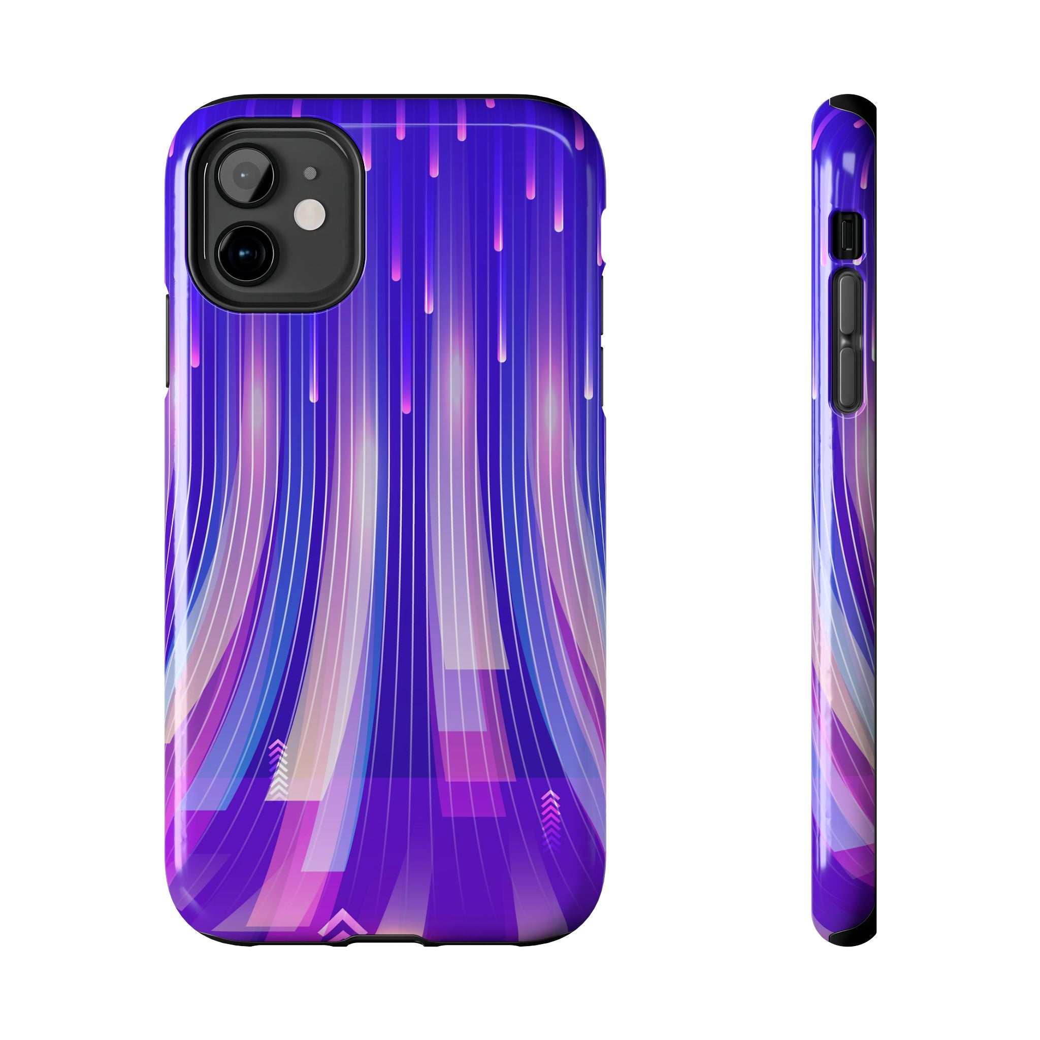 iPhone Samsung Tough Phone Case — Purple Gradient Light Trails Protective Cover — Abstract Glowing Dynamic Design