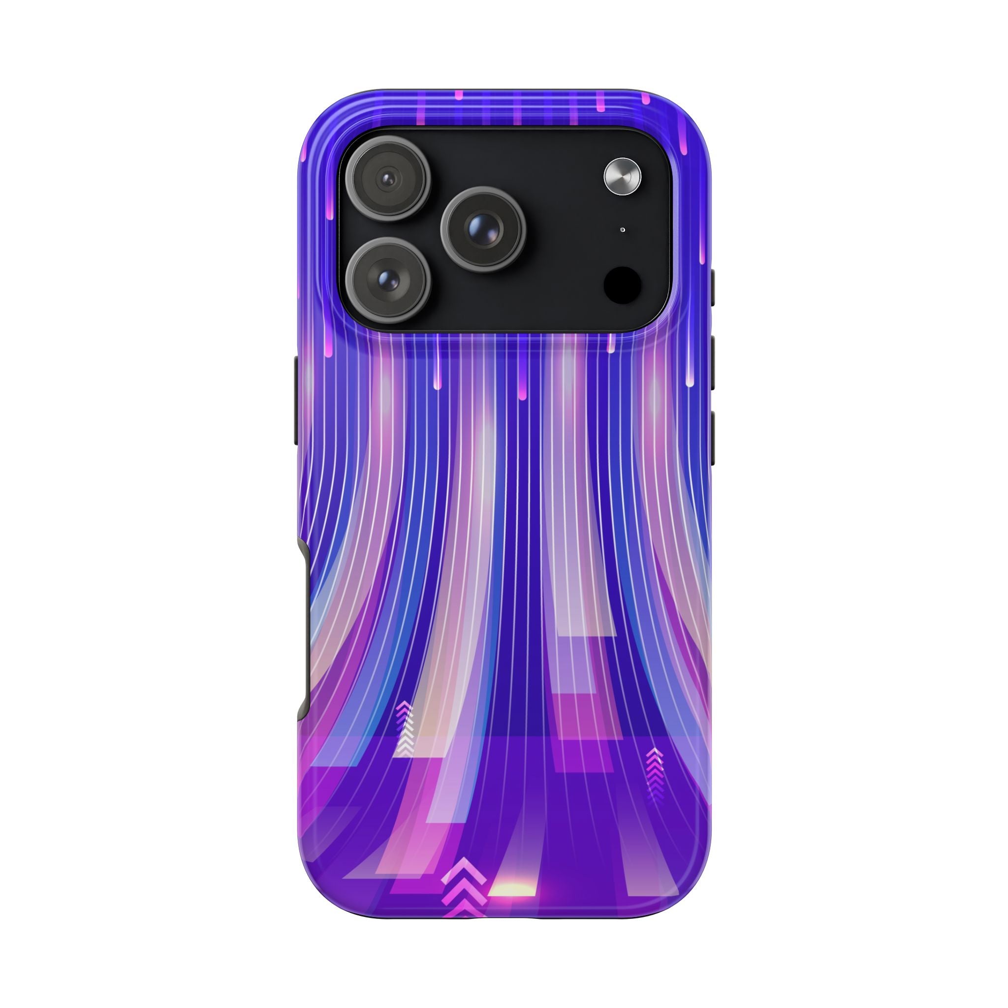 iPhone Samsung Tough Phone Case — Purple Gradient Light Trails Protective Cover — Abstract Glowing Dynamic Design