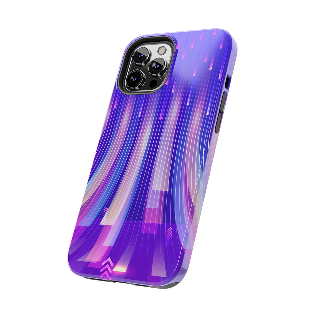 iPhone Samsung Tough Phone Case — Purple Gradient Light Trails Protective Cover — Abstract Glowing Dynamic Design
