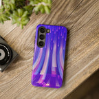 iPhone Samsung Tough Phone Case — Purple Gradient Light Trails Protective Cover — Abstract Glowing Dynamic Design
