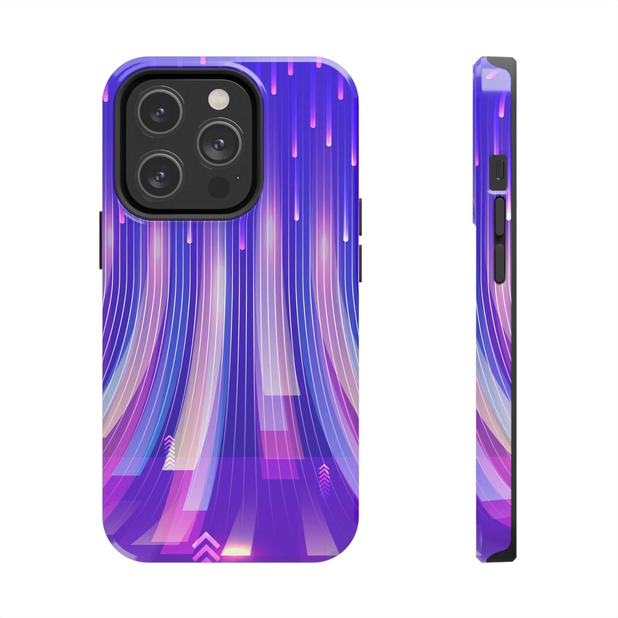 iPhone Samsung Tough Phone Case — Purple Gradient Light Trails Protective Cover — Abstract Glowing Dynamic Design