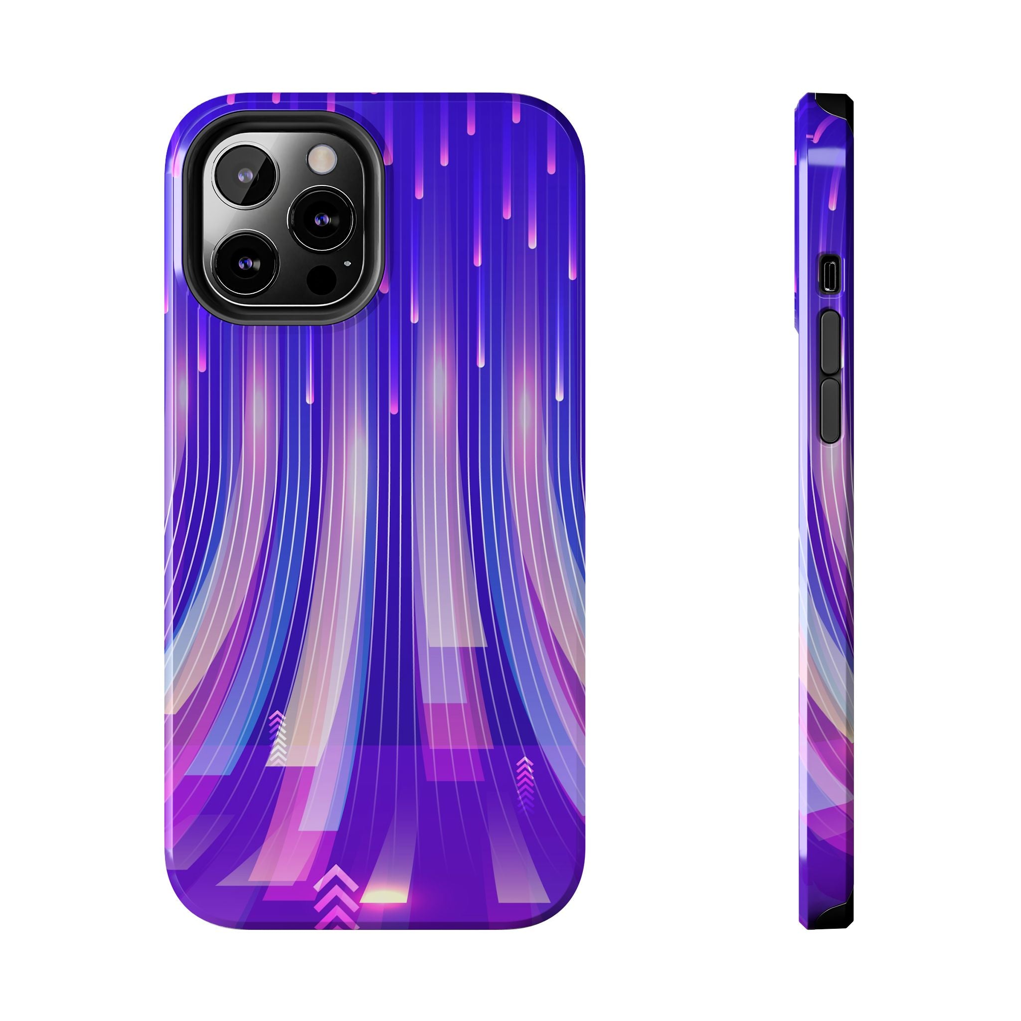 iPhone Samsung Tough Phone Case — Purple Gradient Light Trails Protective Cover — Abstract Glowing Dynamic Design