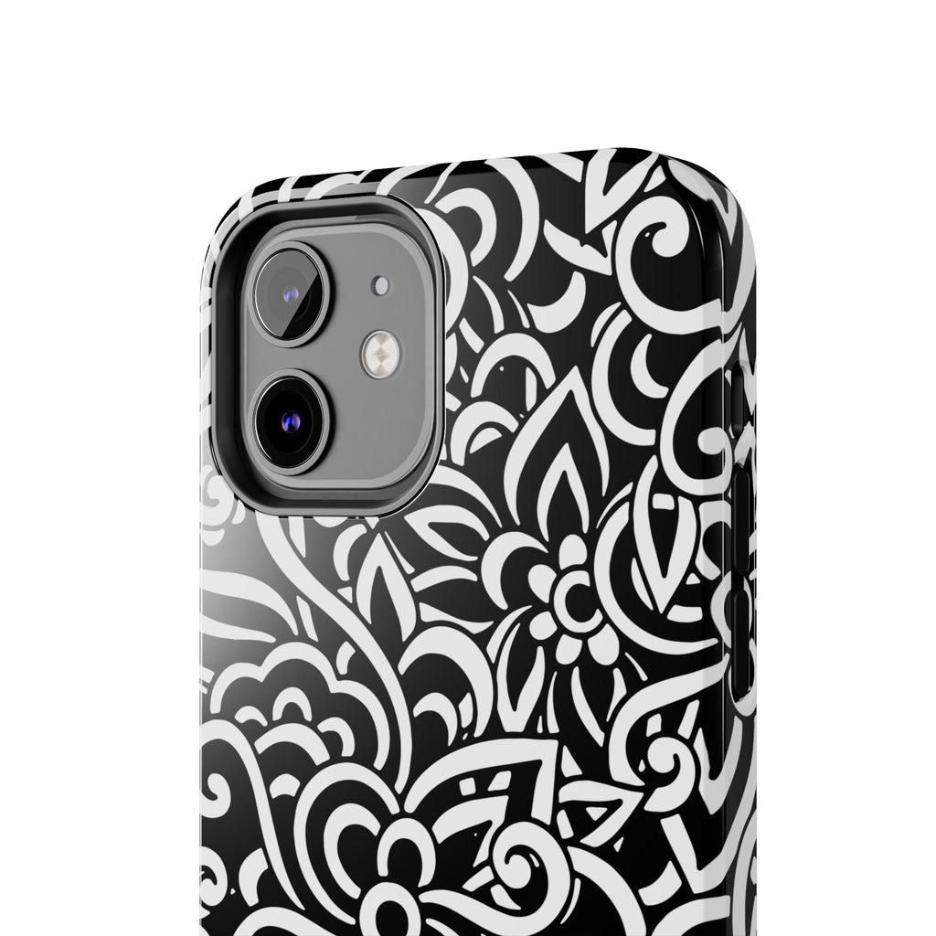 iPhone Samsung Floral Lace Tough Phone Case — Black & White Protective iPhone Cover #8594775703735