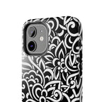 iPhone Samsung Floral Lace Tough Phone Case — Black & White Protective iPhone Cover #8594775703735