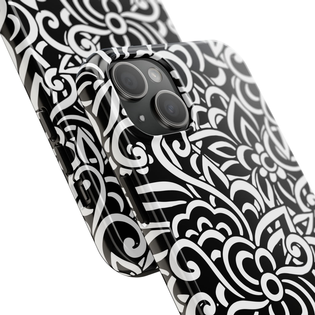 iPhone Samsung Floral Lace Tough Phone Case — Black & White Protective iPhone Cover #8594775703735