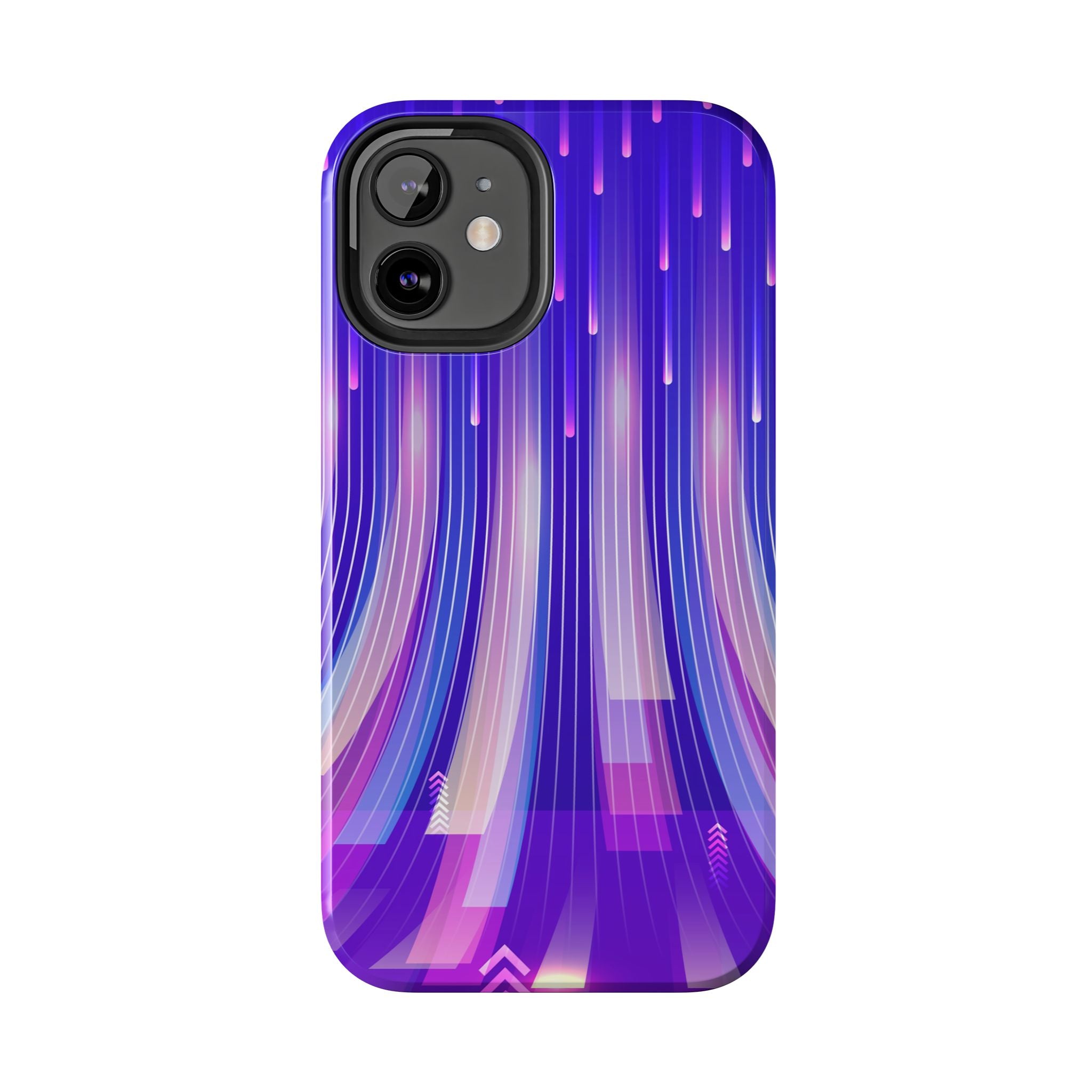 iPhone Samsung Tough Phone Case — Purple Gradient Light Trails Protective Cover — Abstract Glowing Dynamic Design