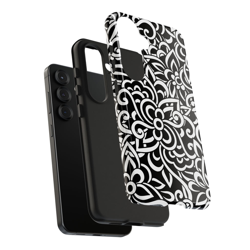 iPhone Samsung Floral Lace Tough Phone Case — Black & White Protective iPhone Cover #8594775703735