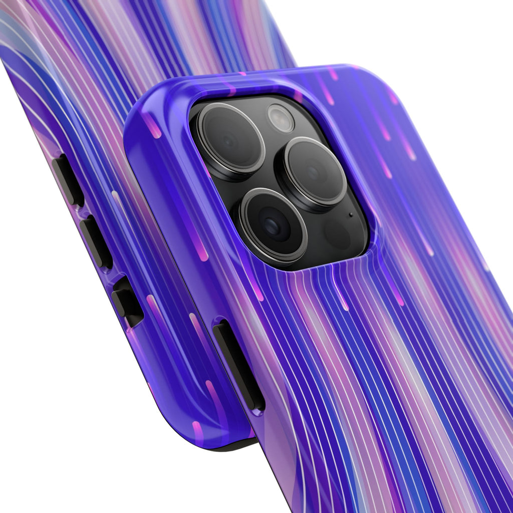iPhone Samsung Tough Phone Case — Purple Gradient Light Trails Protective Cover — Abstract Glowing Dynamic Design