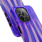 iPhone Samsung Tough Phone Case — Purple Gradient Light Trails Protective Cover — Abstract Glowing Dynamic Design