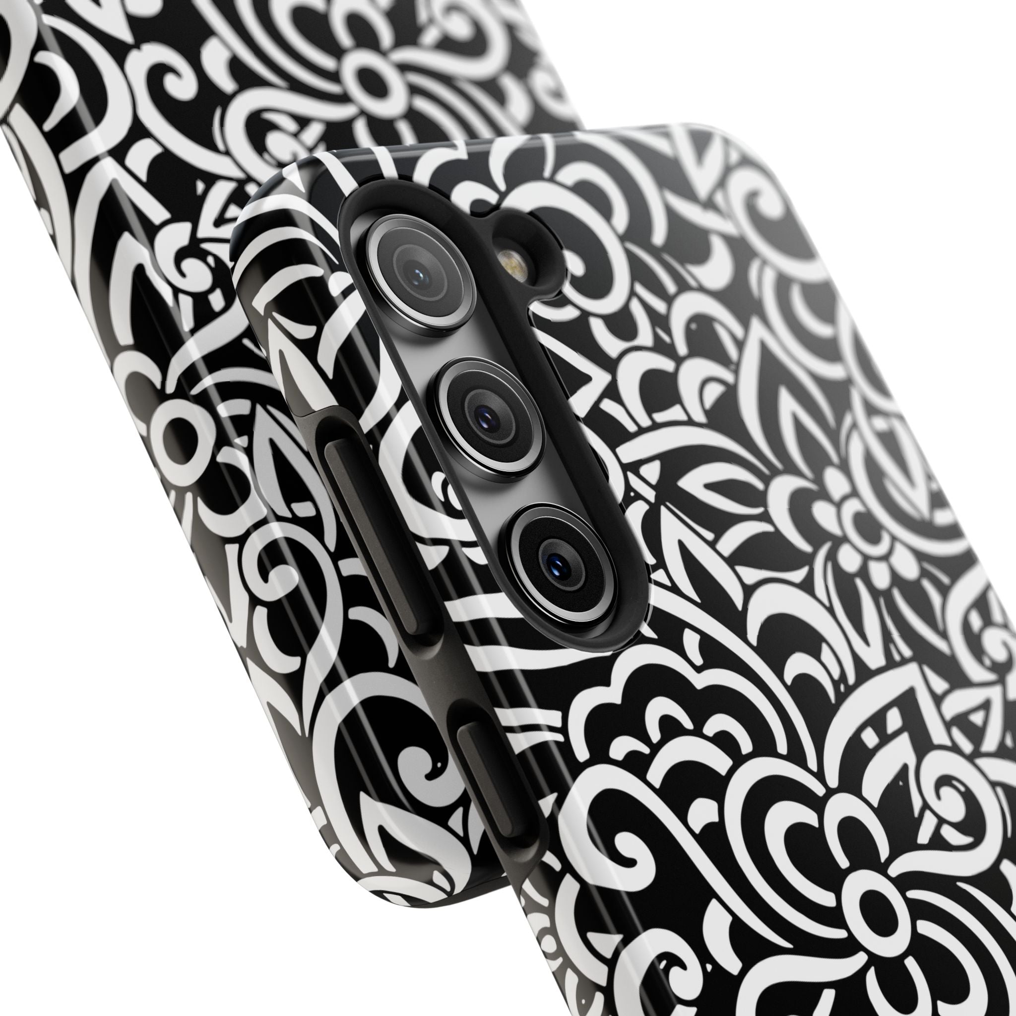 iPhone Samsung Floral Lace Tough Phone Case — Black & White Protective iPhone Cover #8594775703735