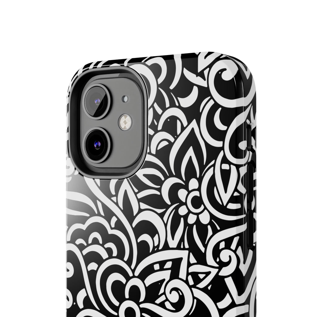iPhone Samsung Floral Lace Tough Phone Case — Black & White Protective iPhone Cover #8594775703735