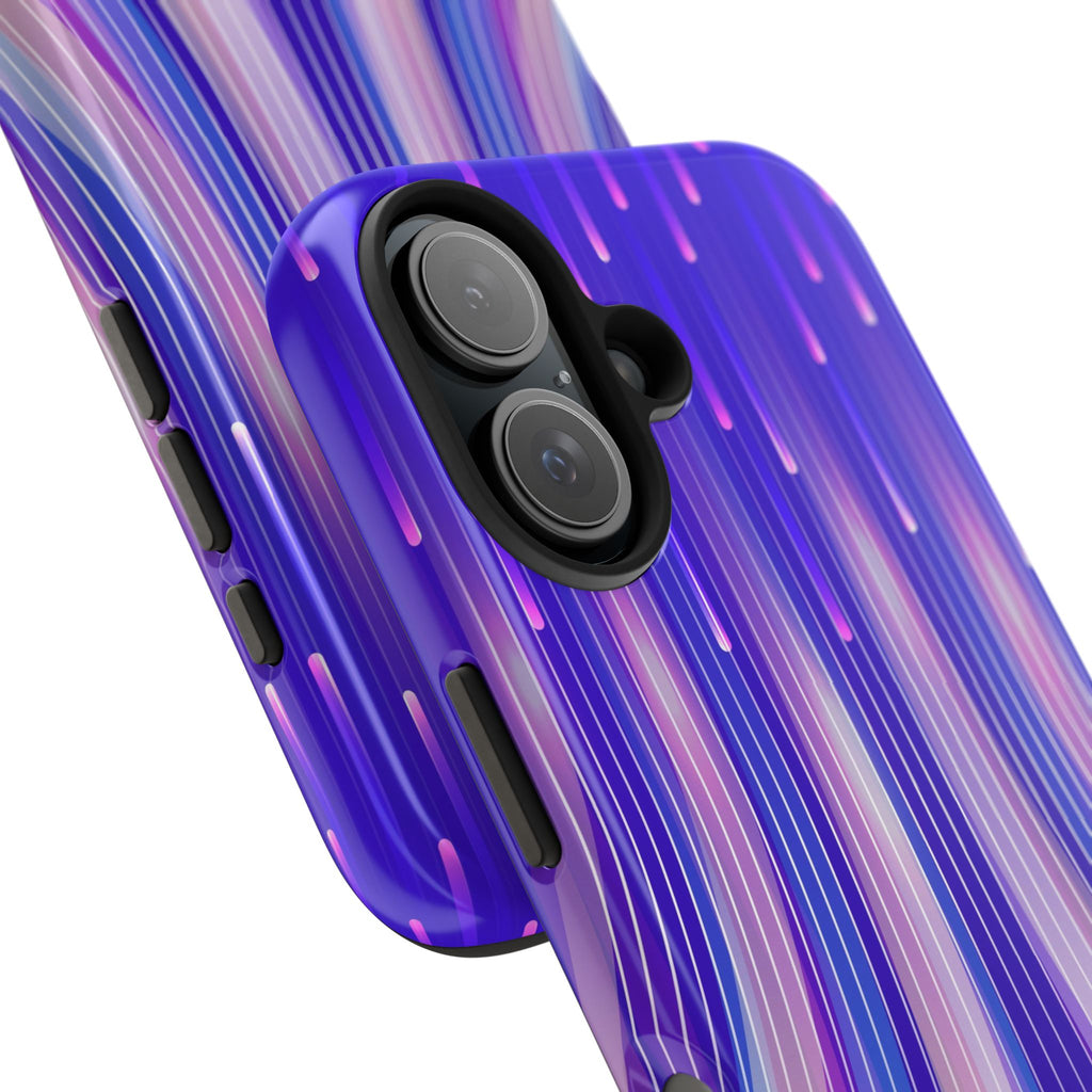iPhone Samsung Tough Phone Case — Purple Gradient Light Trails Protective Cover — Abstract Glowing Dynamic Design