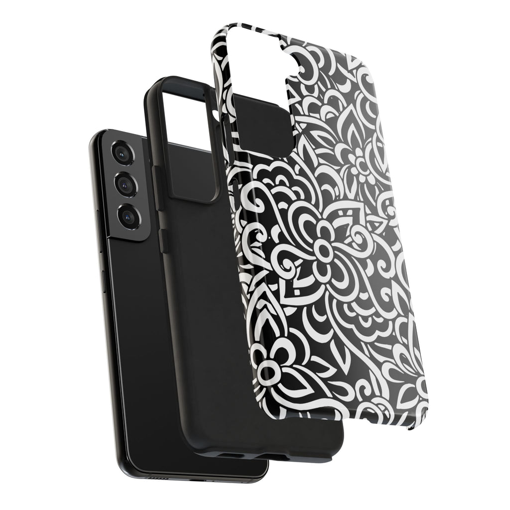 iPhone Samsung Floral Lace Tough Phone Case — Black & White Protective iPhone Cover #8594775703735