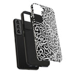 iPhone Samsung Floral Lace Tough Phone Case — Black & White Protective iPhone Cover #8594775703735