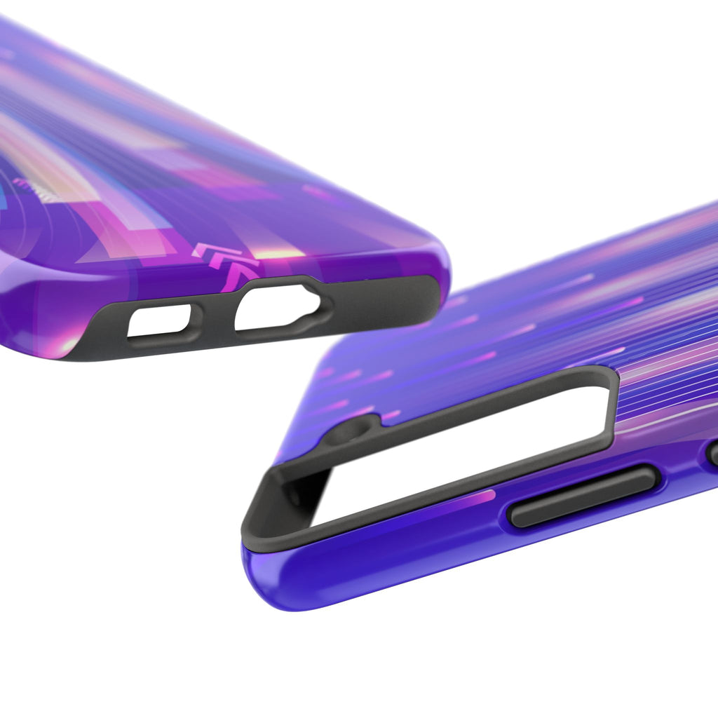 iPhone Samsung Tough Phone Case — Purple Gradient Light Trails Protective Cover — Abstract Glowing Dynamic Design