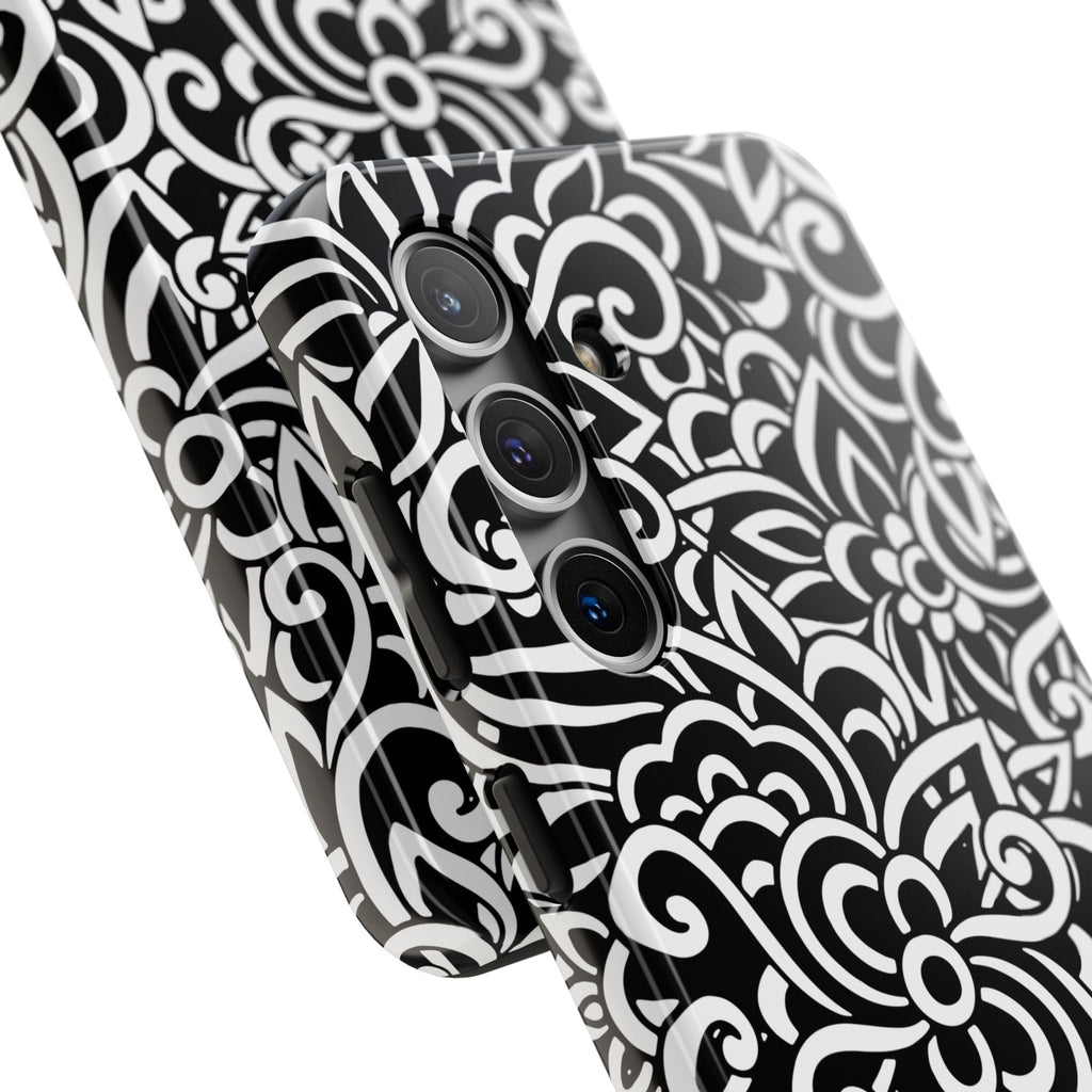 iPhone Samsung Floral Lace Tough Phone Case — Black & White Protective iPhone Cover #8594775703735