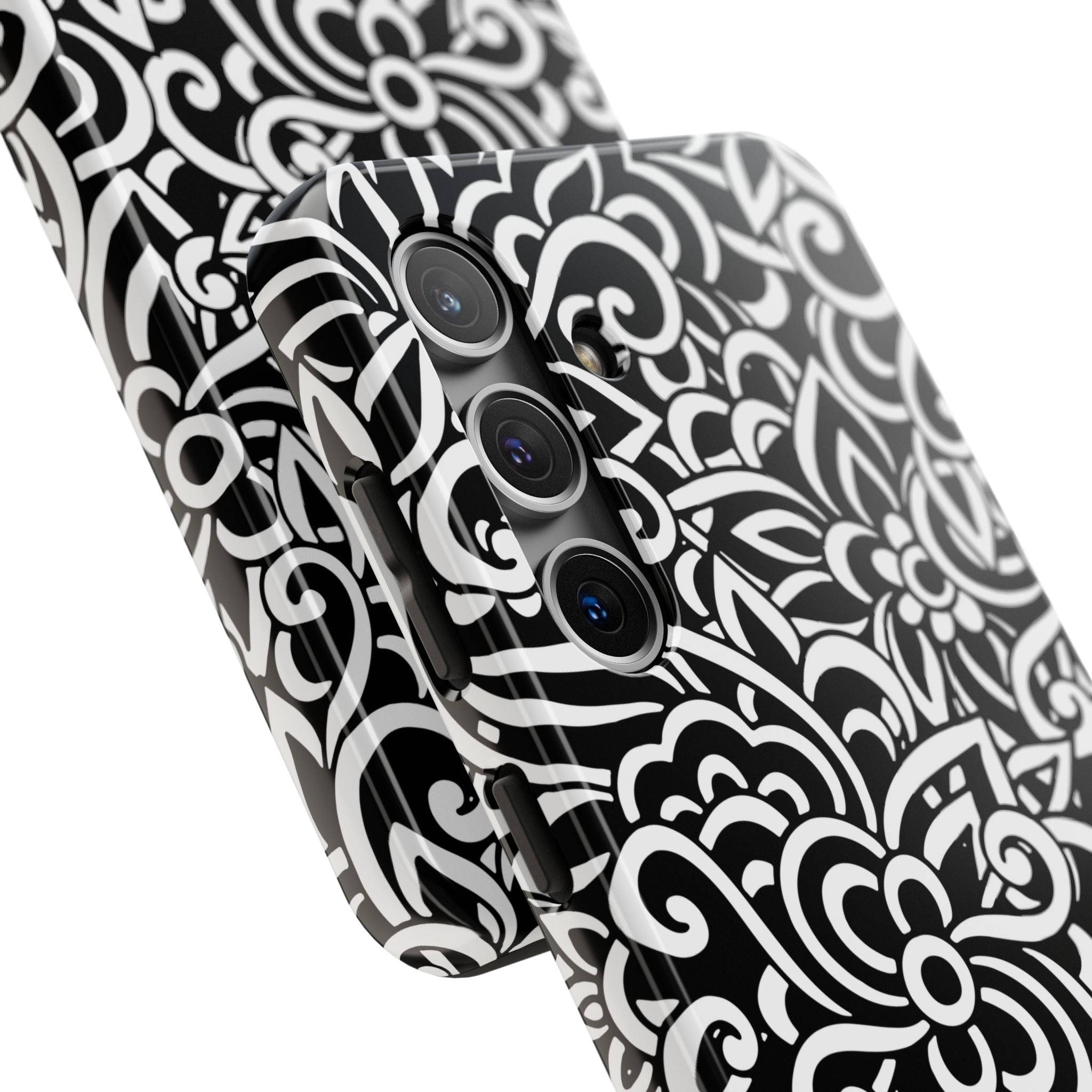 iPhone Samsung Floral Lace Tough Phone Case — Black & White Protective iPhone Cover #8594775703735