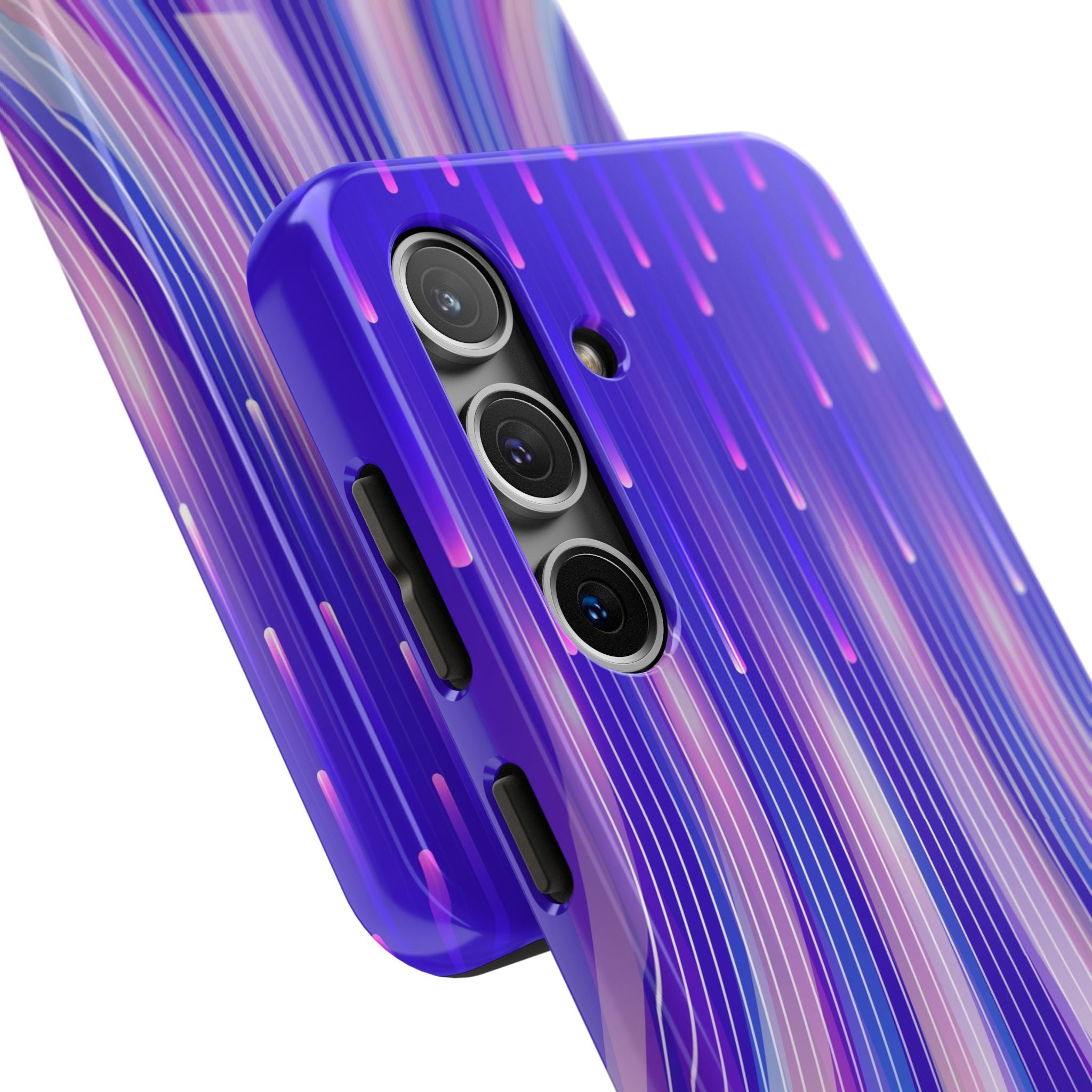 iPhone Samsung Tough Phone Case — Purple Gradient Light Trails Protective Cover — Abstract Glowing Dynamic Design