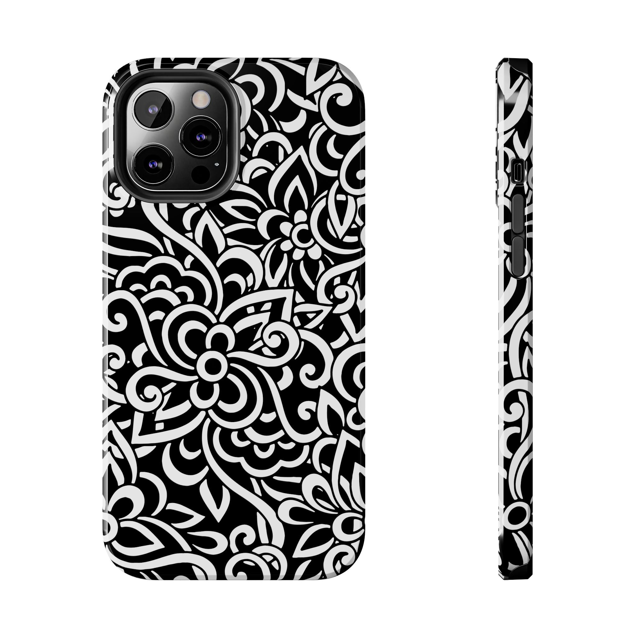 iPhone Samsung Floral Lace Tough Phone Case — Black & White Protective iPhone Cover #8594775703735