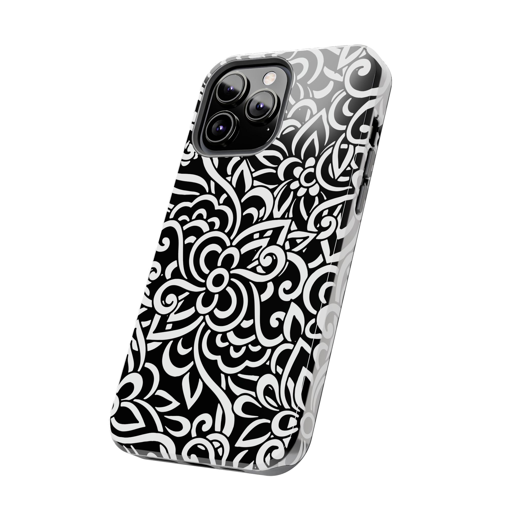 iPhone Samsung Floral Lace Tough Phone Case — Black & White Protective iPhone Cover #8594775703735