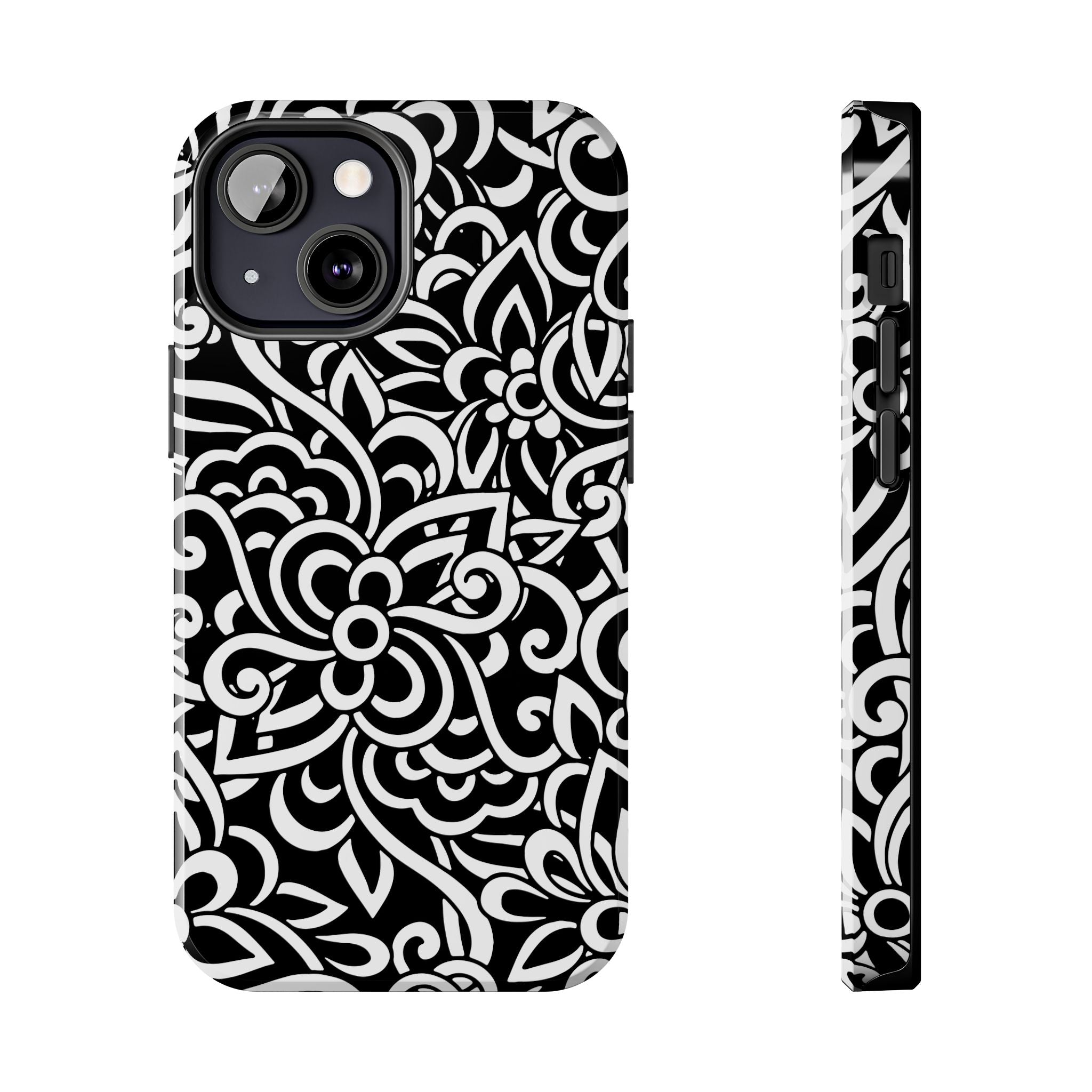 iPhone Samsung Floral Lace Tough Phone Case — Black & White Protective iPhone Cover #8594775703735