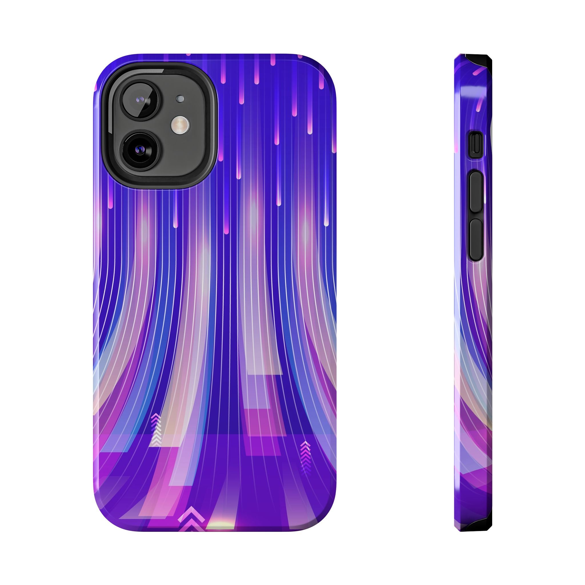 iPhone Samsung Tough Phone Case — Purple Gradient Light Trails Protective Cover — Abstract Glowing Dynamic Design
