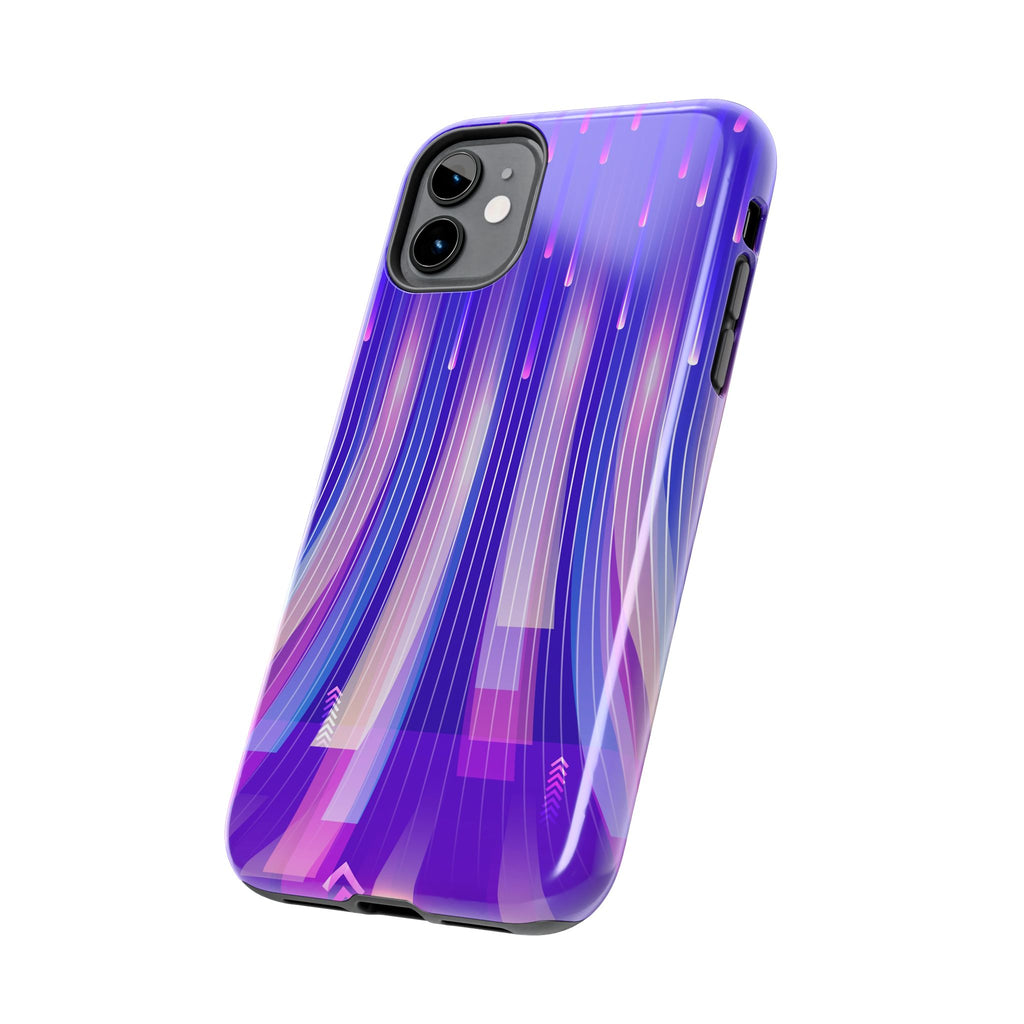 iPhone Samsung Tough Phone Case — Purple Gradient Light Trails Protective Cover — Abstract Glowing Dynamic Design