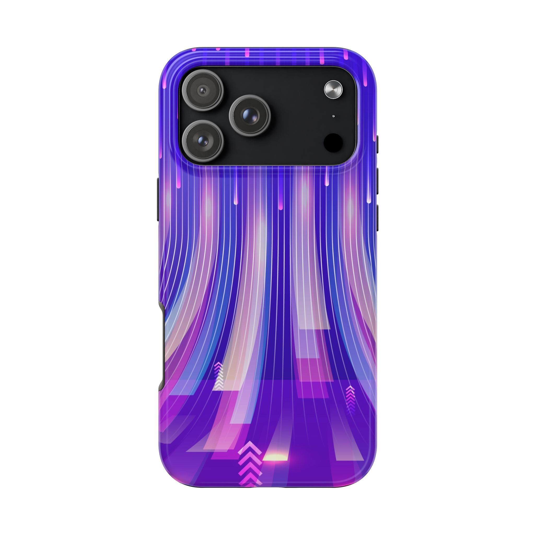 iPhone Samsung Tough Phone Case — Purple Gradient Light Trails Protective Cover — Abstract Glowing Dynamic Design