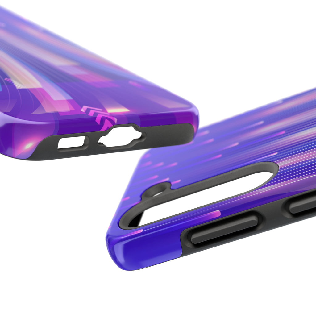iPhone Samsung Tough Phone Case — Purple Gradient Light Trails Protective Cover — Abstract Glowing Dynamic Design