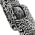 iPhone Samsung Floral Lace Tough Phone Case — Black & White Protective iPhone Cover #8594775703735