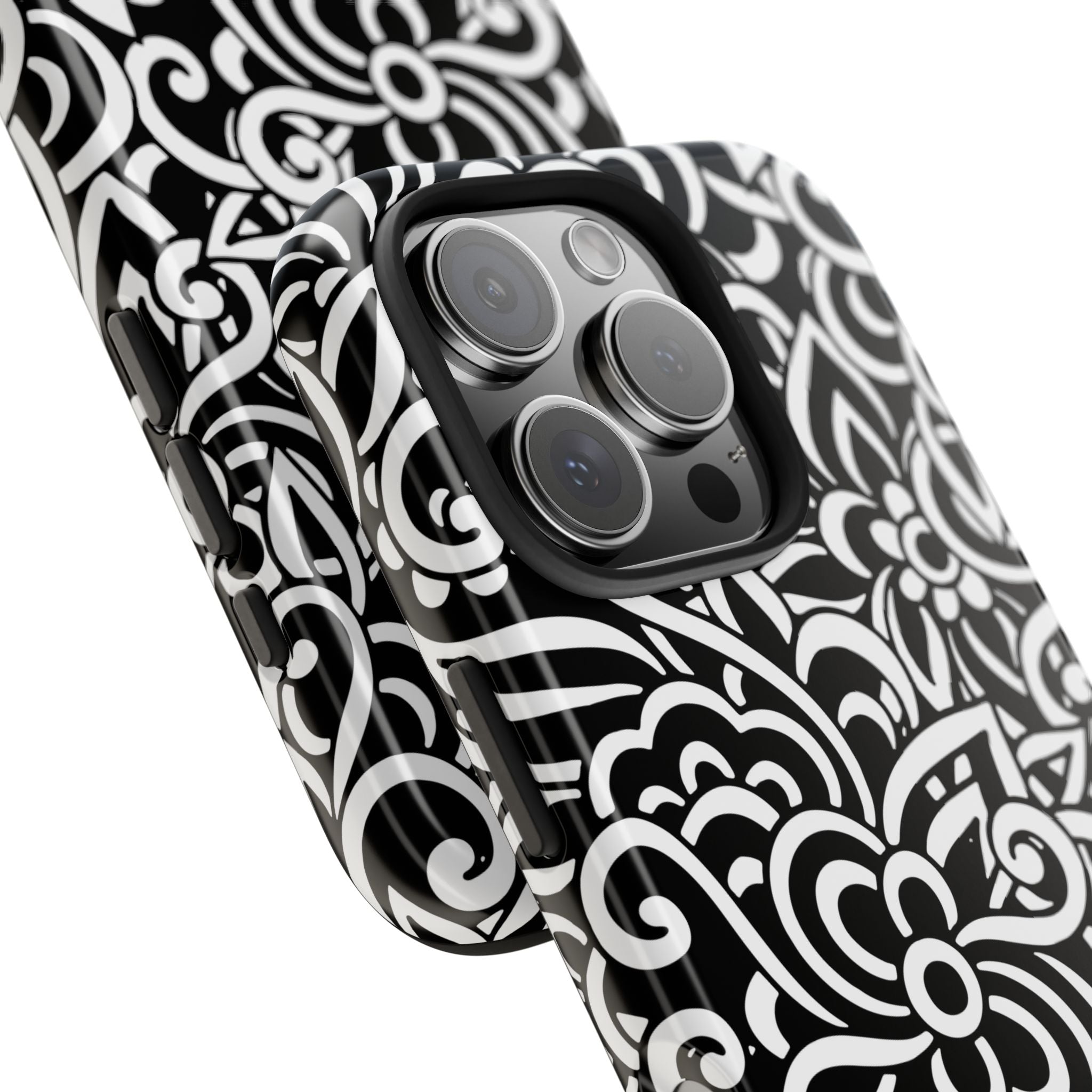 iPhone Samsung Floral Lace Tough Phone Case — Black & White Protective iPhone Cover #8594775703735