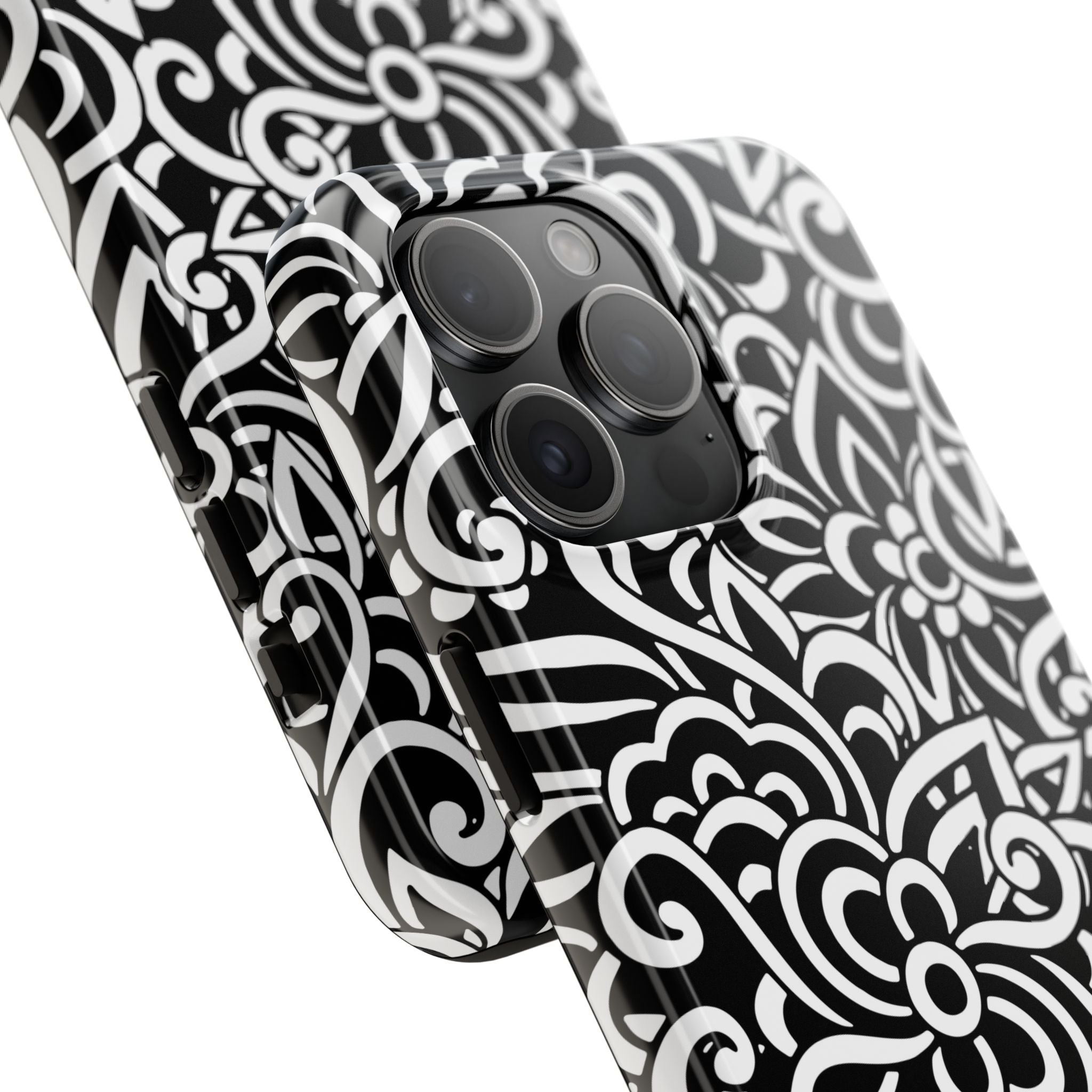iPhone Samsung Floral Lace Tough Phone Case — Black & White Protective iPhone Cover #8594775703735
