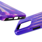 iPhone Samsung Tough Phone Case — Purple Gradient Light Trails Protective Cover — Abstract Glowing Dynamic Design