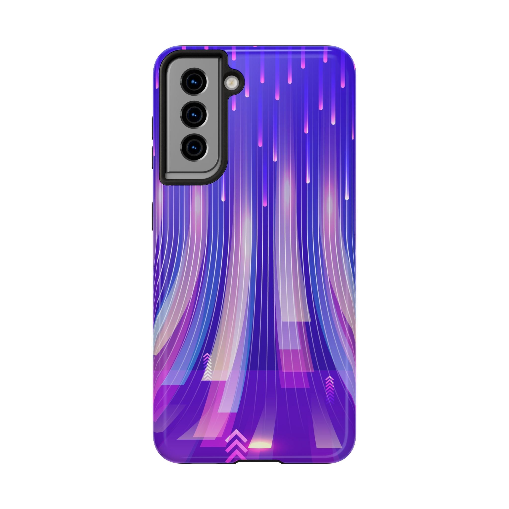 iPhone Samsung Tough Phone Case — Purple Gradient Light Trails Protective Cover — Abstract Glowing Dynamic Design