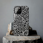 iPhone Samsung Floral Lace Tough Phone Case — Black & White Protective iPhone Cover #8594775703735