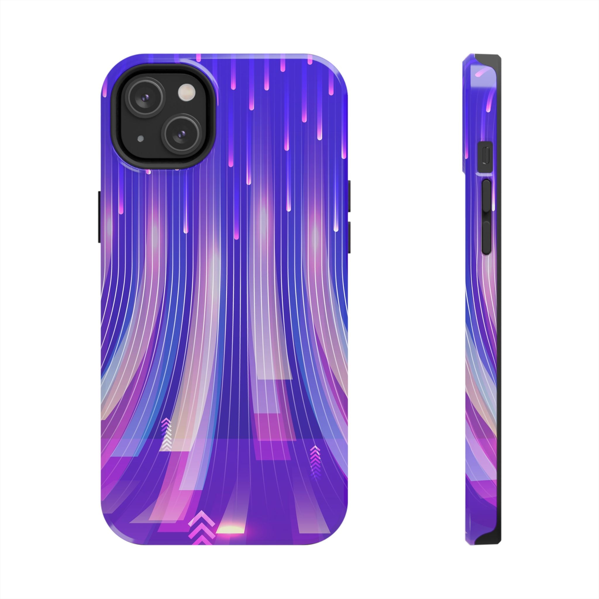 iPhone Samsung Tough Phone Case — Purple Gradient Light Trails Protective Cover — Abstract Glowing Dynamic Design