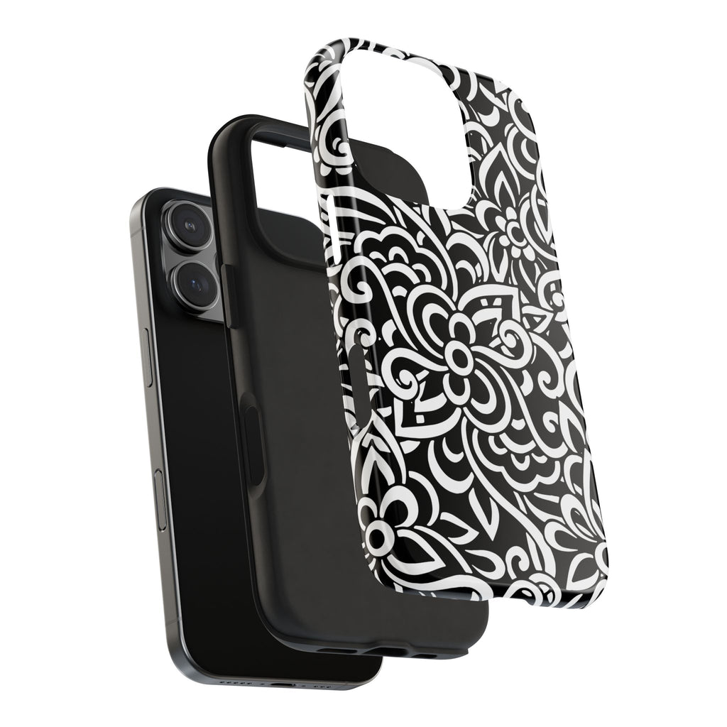 iPhone Samsung Floral Lace Tough Phone Case — Black & White Protective iPhone Cover #8594775703735
