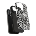 iPhone Samsung Floral Lace Tough Phone Case — Black & White Protective iPhone Cover #8594775703735