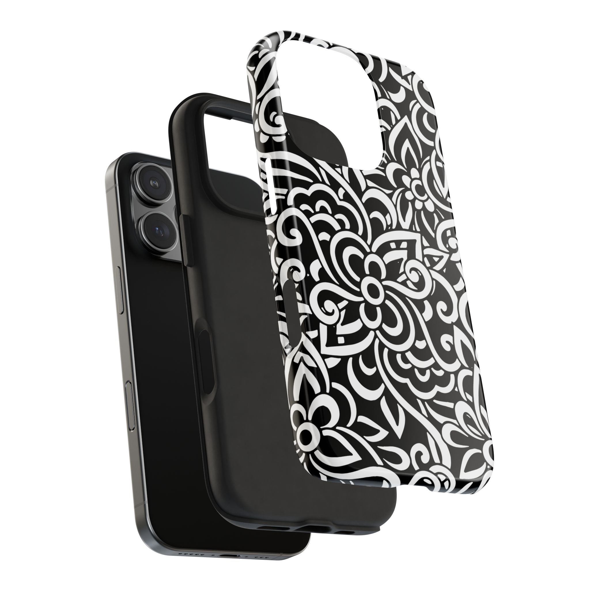iPhone Samsung Floral Lace Tough Phone Case — Black & White Protective iPhone Cover #8594775703735