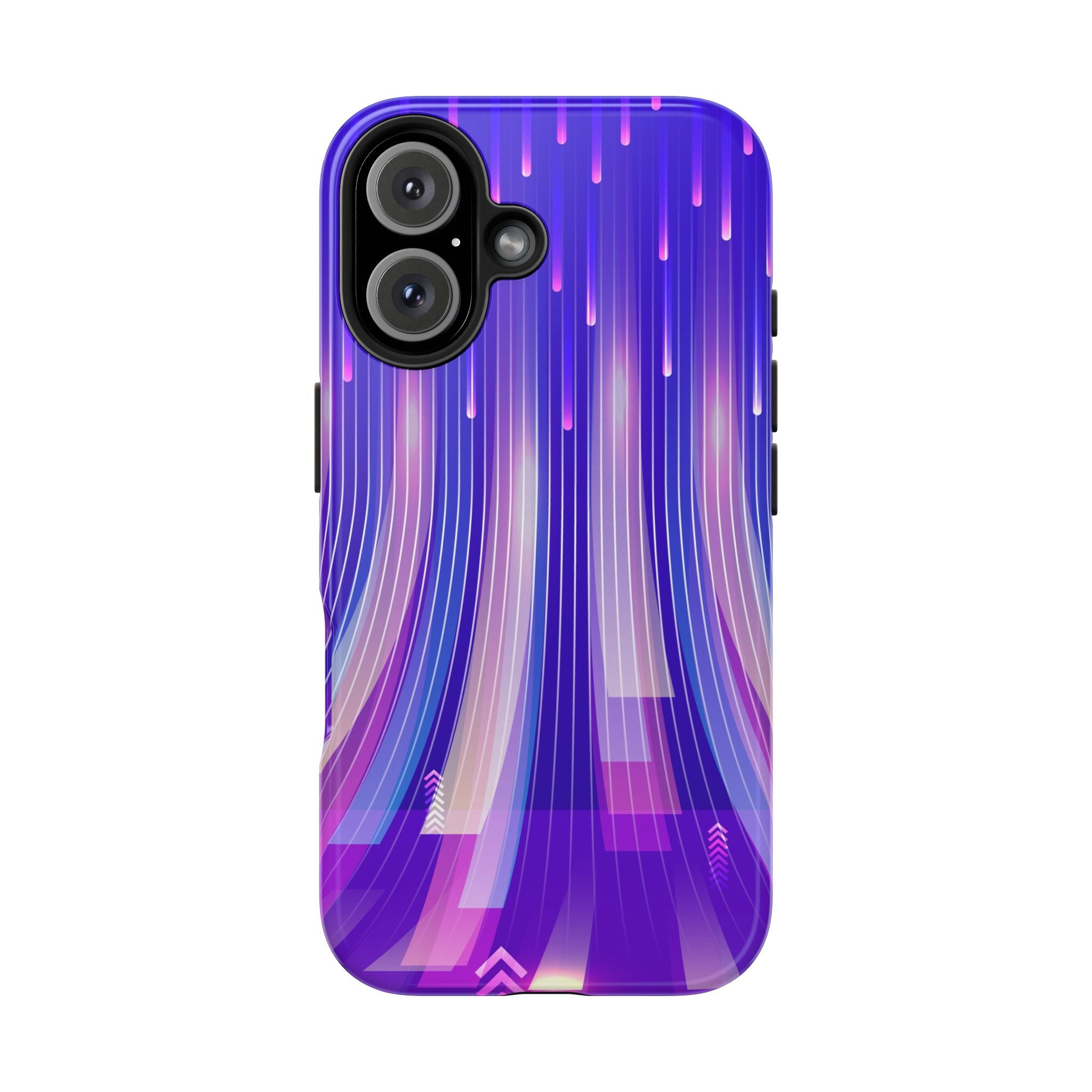 iPhone Samsung Tough Phone Case — Purple Gradient Light Trails Protective Cover — Abstract Glowing Dynamic Design