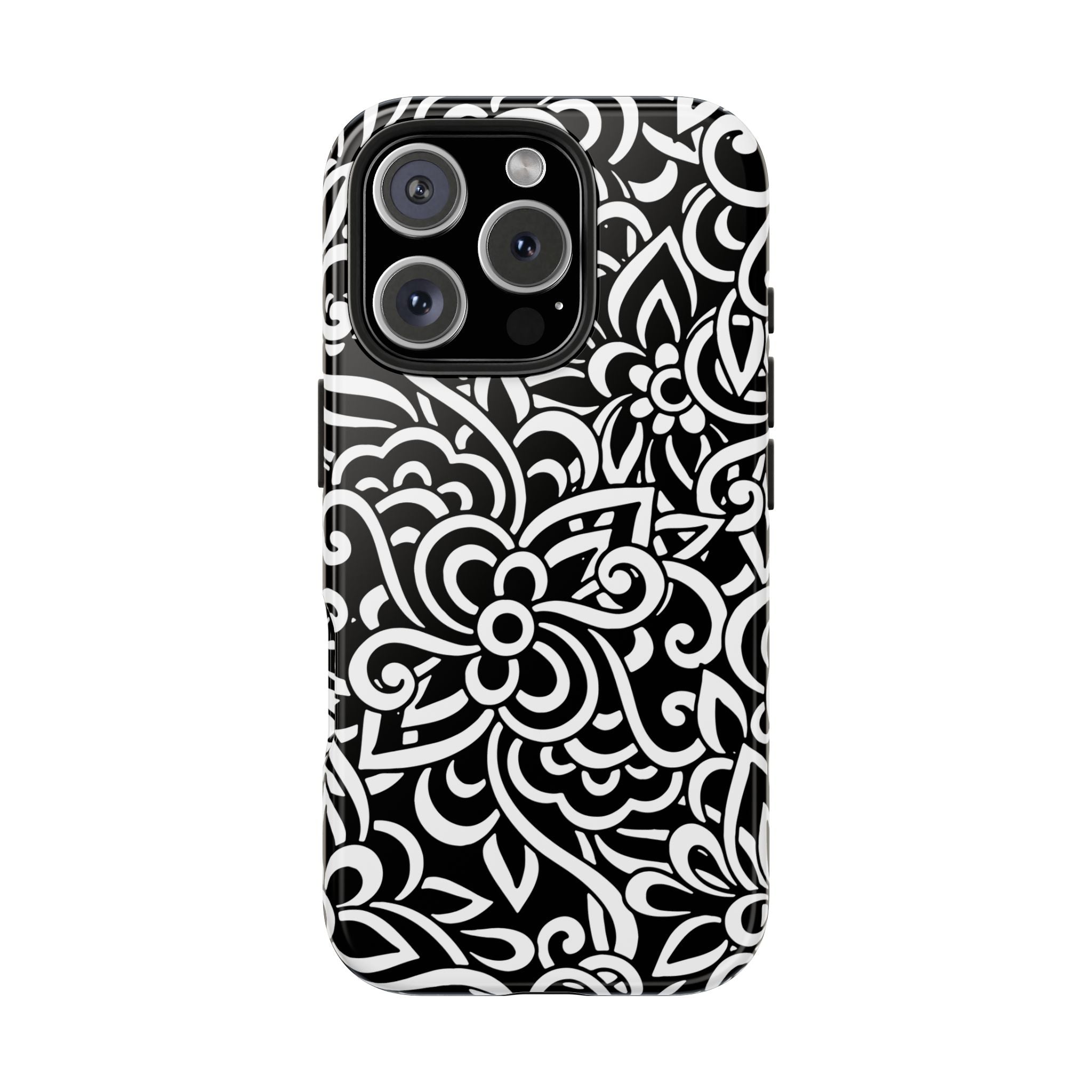 iPhone Samsung Floral Lace Tough Phone Case — Black & White Protective iPhone Cover #8594775703735