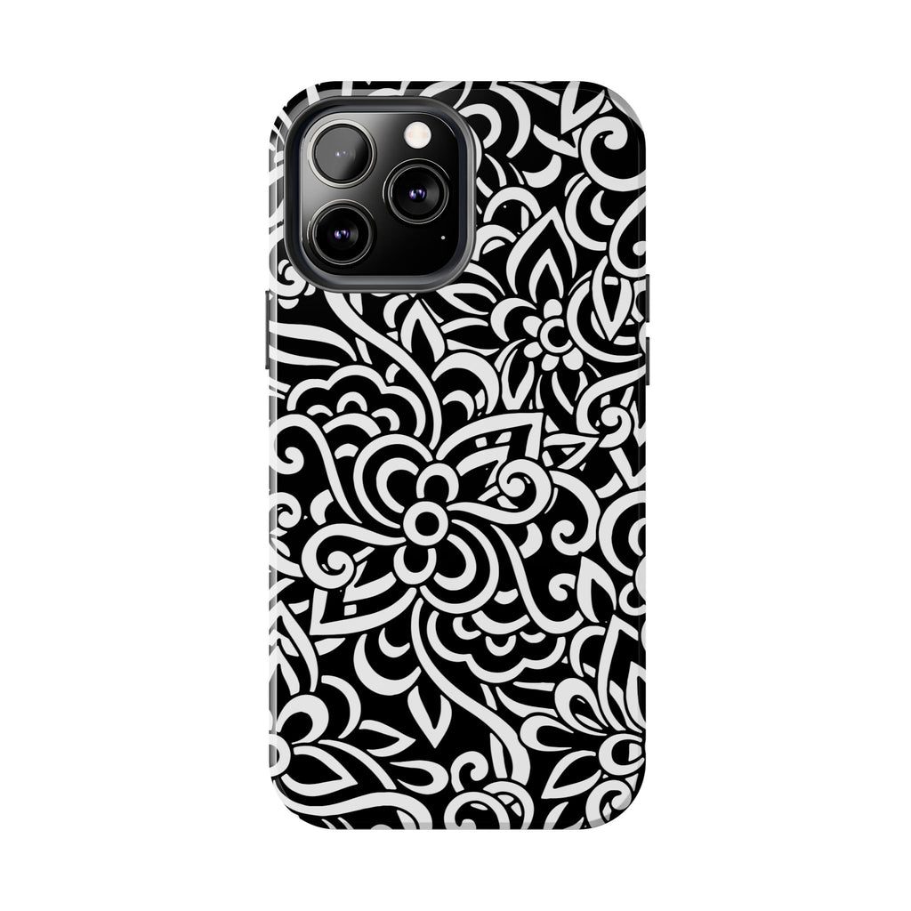 iPhone Samsung Floral Lace Tough Phone Case — Black & White Protective iPhone Cover #8594775703735